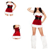 Christmas Plush Trim Patchwork Mini Dress with Hat and Leg Warmers Women Santa Cosplay Dress Festival Party Costume Short Dress