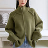 Lazy Style Sweater Jacket for Women Autumn Winter Thicken Warm Soft Knitted Cardigans Zipper Stand Collar Cardigan