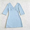 Women Y2K Twist V Neck Bodycon Mini Dress Slim Mid Sleeve Solid Color Casual Tee Dress Date Vacation Outfit