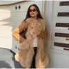 Elegant Solid Faux Fur Spliced Coat Women Lapel Long Sleeve Tassel Plush Outerwear Fall Winter Warm Streetwear