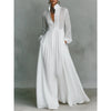 Elegant Solid White Long Dress for Women's Single Breasted Pockets Behemian Vintage Stand Collar Spring Evening Dresses