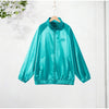 Loose Glossy Satin Solid Sports Jacket Pants Sets Women Stand Zipper Long Sleeve Coats Drawstring Wide Leg Pant Spring Suit