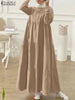 Autumn Women Long Vestidos Muslim O Neck Islamic Hijab Casual Loose Maxi Dress Tiered Long Sleeve Abaya Robes