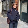 Elegant Stand Collar Woolen Jacket For Women Y2k Single Breasted Button Casual Coat Lady Autumn Winter Street Chic Outwear