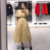 Lapel Cape Sleeve Lace Up Long Sleeve Women Elegant Epaulet Oversized Waist Cinching Pleated Shirt Dresses Chic Ladies Partywear