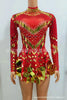 Stretch Sequins Mirror Dress Women Bodysuit Dancewear Long Sleeve Drag Queen Costume Rave Festival Night Out BodySuits