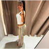 Multicolor Striped Low Waisted Pants Straight Leg Full Length Retro Colorful Trousers Spring Casual Lady Daily Wear