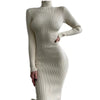 Autumn Knitted Turtleneck Dress Women Long Sleeve Bodycon Midi Dresses Female Elegant Solid Color Skinny Dress
