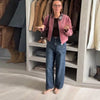 Pink Corduroy Cropped Jacket For Women Casual Contrast Collar Long Sleeve Zipper Coat Lady Spring Chic Streetwear