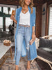 Women Solid Long Sleeve Velvet Jacket Lapel Collar Open Front Long Cardigan Coat With Pockets Fall Outerwear Maxi Duster