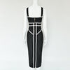 Classic White And Black Stripes Bandage Long Evening Dress Contrast Vintage Woman Bodycon Elastic Dress Slim Midi