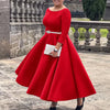 Dresses for Woman O Neck Full Sleeve Belt Waisted High Waisted Pleated A Line Ankle Length Elegant Female Birthday Gowns