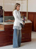 One Button Lace Blazer Women Black Slim V-neck Full Sleeve Shoulder Pads Jacket Fall Office Lady All-match Outwear