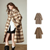 Women Woolen Long Coat Winter Nomadic Style Sheep Wool Plaid Hooded Cow Horn Buckle Female Overcoat