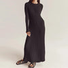 90s Vintage Tie Waist Dress Women Elegant Ribbed Knit Full Sleeve Maxi Dress Crew Neck Bodycon Pencil Long Dress Streetwear