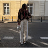 Color Block Argyle Knitted Women Cardigan Oversized Lapel Collar Long Sleeve Sweater Coat Fall Winter Warm Loose Knitwear