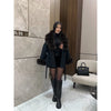 Retro Solid Fur Patchwork Woolen Coats Women Chic Full Sleeve V-neck Lace Up Loose Overcoat Lady Winter Commute Outwear