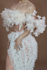 Stock Elegant White Flower Sexy Top Skirt Two Pieces Set Women Evening Prom Celebrate Birthday Party Dress Stage Wear