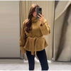 Chic Green Suede Lace Up Jackets Women Loose Stand Collar Belt Long Sleeve Buttons Coats Autumn Winter Lady Outwear