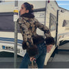 Printed Faux Fur Splicing Jacket Autumn Winter V-neck Slim Waist Cinched Full Sleeve Cropped Coat Women's Outwear