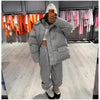 Striped Cotton Jacket Two‑piece Set Women Hooded Zip‑up Coat Wide‑leg Pants Suit Autumn Winter Daily Commute Outfit
