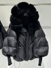Winter Natural Large Fur Collar Hooded Down Jacket Women White Duck Down Solid Outwear Female Warm Quilted Lantern Sleeve Jacket