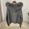 Knitwear Cardigan Women Spring Knitted Jacket Female Autumn Hooded Real Fox Fur Coat Natural Short Fur Coat Casual