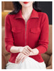 Zipper Short Knitted Cardigan Sweater Women's Spring Autumn Korean Versatile Coat Top Turn-Down Sweater Solid