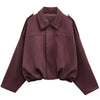 Suede Cropped Jacket Women's Bomber Jacket Oversized Batwing Sleeves Outerwears Lady Casual Loose Coat Street Style Jackets