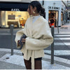 Elegant Fleece Women's Coat Solid V-neck Long Sleeve Belted Lace-Up Cardigan Jacket Autumn Winter Outerwear Female Tops