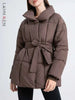 Women's Parkas Solid Color Warm Cotton Padded Coat Jacket Belt Gathered Waist Female Winter Clothing 2DB1775
