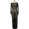 Lace Sheer Maxi Dress, Long-Sleeve Fitted Sexy Pattern Women's Dress, Vintage Birthday Party Evening Long Dresses