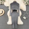 Elegant Turtleneck Long Sleeve Knit Soft Tight Pencil Dress with Belt Slim Warm Sweater Vestido Sexy Women Winter Robe