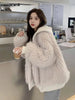 Spring Winter Hairy Shaggy Soft Thick Warm Faux Fur Coat Women with Hood Fluffy Jacket Fake 2 Piece Clothes