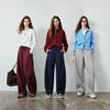 Women's Soft Cotton Curved Leg Long Pants Fall High Waist Drawstring Loose Wide Leg Pear Shape Friendly