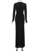Folds Maxi Dress Women o-Neck Full Sleeve Solid Banquet Elegant Vacation Autumn Skinny Casual Simple Vestidos