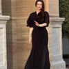 Solid Long Dress Women Flare Sleeve A Line Dresses Casual Ruffles Midi Waist Vestidos V Neck Office Lady Slight Strech