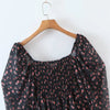 Autumn Women Vintage Floral Print Chiffon Dress Sexy Semi-Sheer Long Sleeve Layered Ruffle Ladies Short Dress