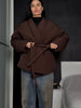 Casual Lace Up Solid Color Women's Coat V-neck Button Pocket Loose Cotton Jacket Autumn Winter Clothes Daily Wear