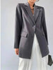 Tide Designer Back Button Blazer For Women Gray Notched Long Sleeve Female Coat Spring Clothing