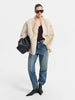 IG Women Cream White Reversible Stand Collar Single Button Mid-Length Coat, Patch Pockets, Winter Warm Elegant Casual Commute