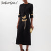 Colorblock Chic Two Piece Sets For Women O Neck Half Sleeve Coat High Waist Skirt Elegant Set Female Style