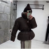 Elegant Cotton Warm Women's Jacket Autumn Winter Loose Full Sleeve Zipper Stand Collar Thicken Coats Waist Outwear Lady