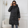 Winter Women's Long Coat Windproof Warm Padded-Cotton Coat Simple Loose Hooded Parkas Plaid Quilted Jackets for Woman