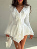 Irregular Hem Dress Women Tierred Y2K Flare Sleeve V-Neck Bandage Stretch Elegant Birthday Party Chic Hipster Bodycon