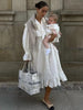 Elegant Chic Lace Maxi Dress White Cotton Autumn Spring Long Sleeve Women Dresses Loose Hollow Out Holiday Vestidos