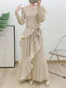 Ruffle Edge Maxi Pleated Dress For Women Round Neck Long Sleeves Solid Color Stitching Belt Dresses 2DA9911