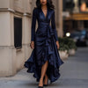 Evening Dress Women's Long Sleeve V Neck High Waist Slim Fit Ruffle Solid Color Elegant Party Spring Autumn Dress