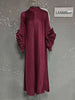Wine Red Pleated Dress For Women Flower Sleeves Female Evening Party Elegant Clothing Ladies 2DB1827