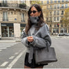 Grey Lapel Woolen Blend Short Coat Women Solid Single Breasted Long Sleeves Pockets Loose Jacket Lady Autumn Street Outerwear